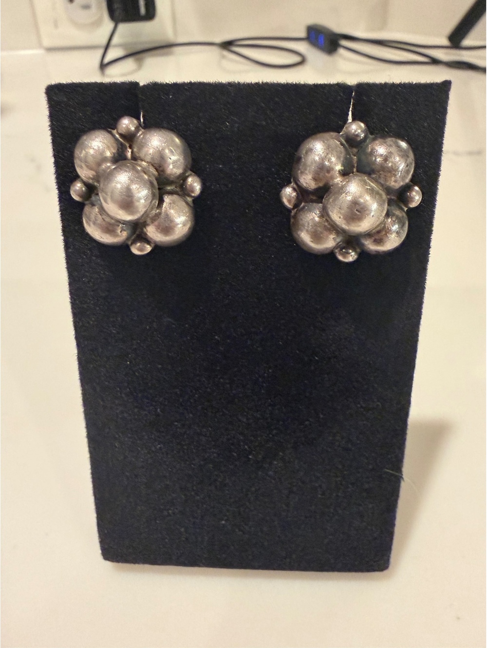 Vintage Sterling Silver Cluster Screw Back Earrings